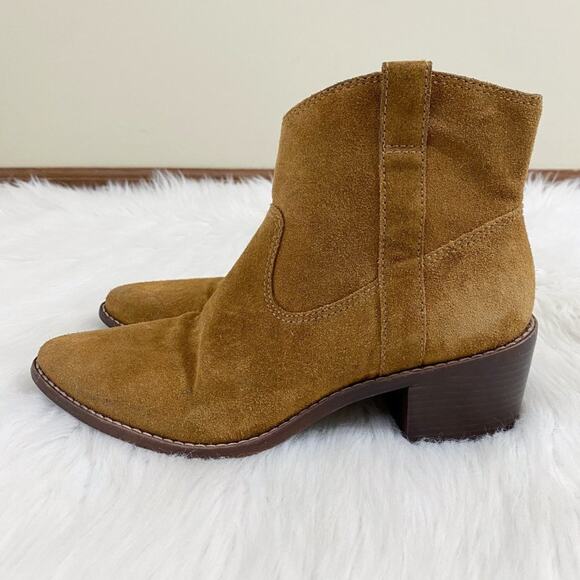 Madewell Tan Suede Western Style Ankle Boots Side Zip Made in Brazil Women's 7 - Picture 3 of 10